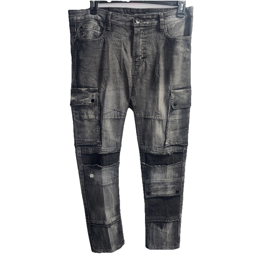 Southpole Mens Dark Grey Distressed Biker Skinny Stretch Jeans Size 36 (36 x 30)